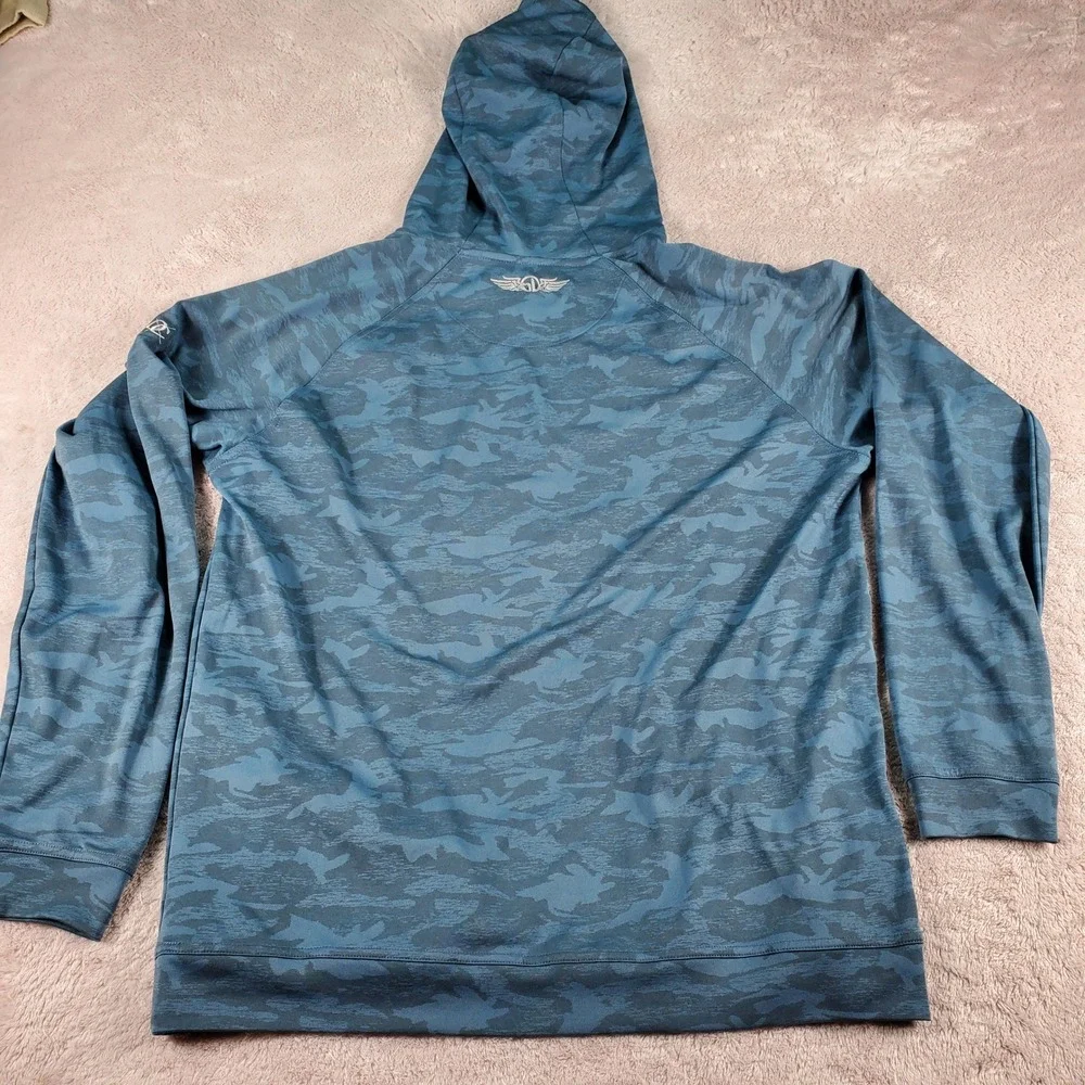 Straight Down Mens XL Blue Camo Performance Hoodie Pullover Zip Pocket Active